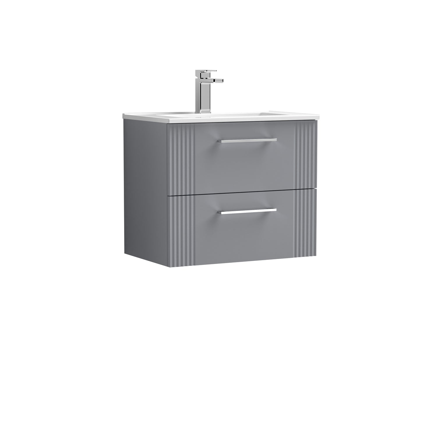 Nuie Deco 600mm Satin Grey Wall Hung 2-Drawer Vanity & Basin with Chrome Handles