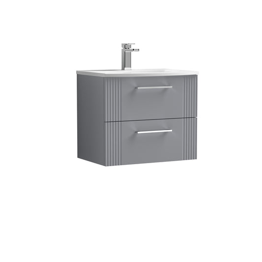 Nuie Deco 600mm Satin Grey Part Fluted Wall Hung 2-Drawer Vanity Unit With Basin