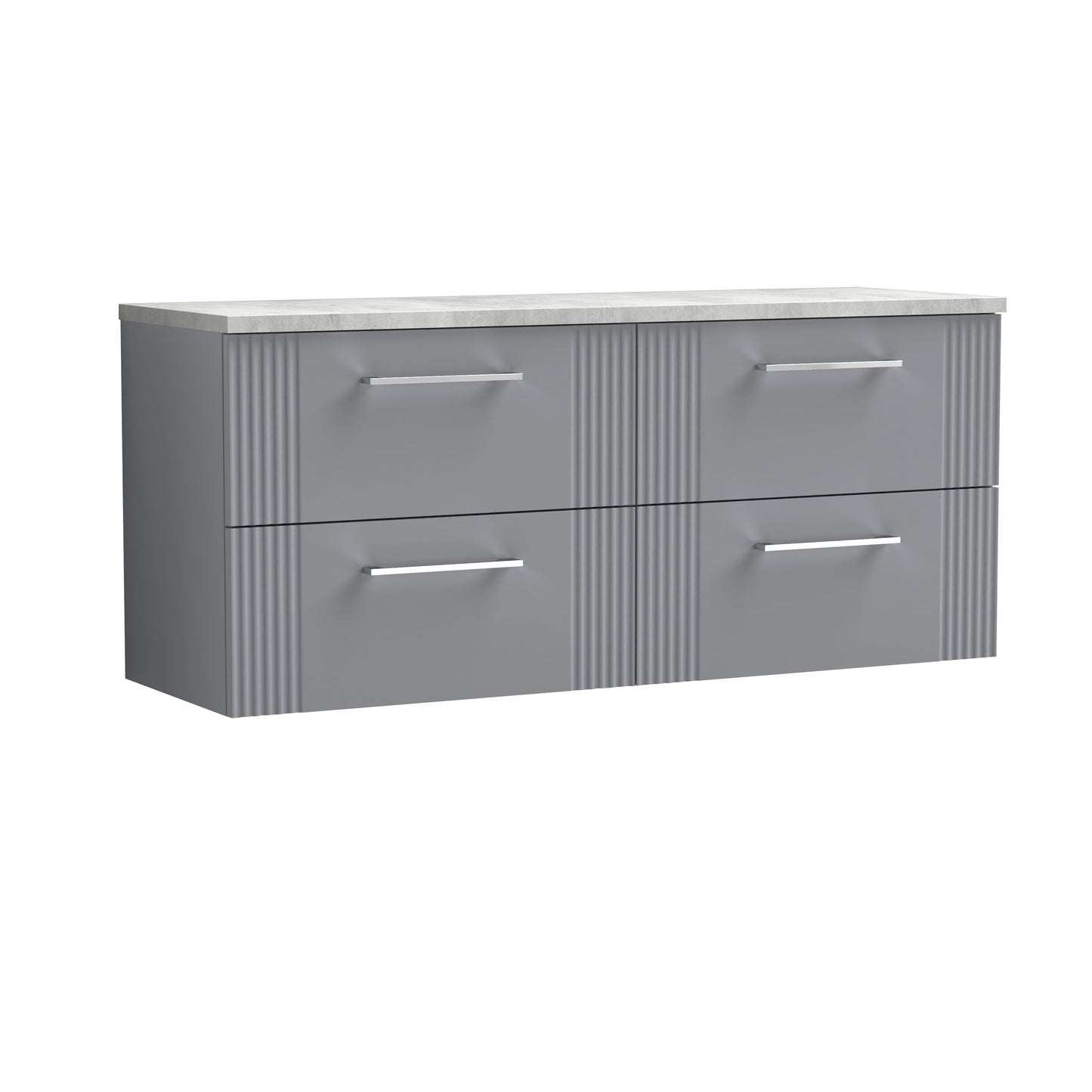 Nuie 1200mm Satin Grey Wall Hung 4-Drawer Vanity Unit Including Laminate Worktop