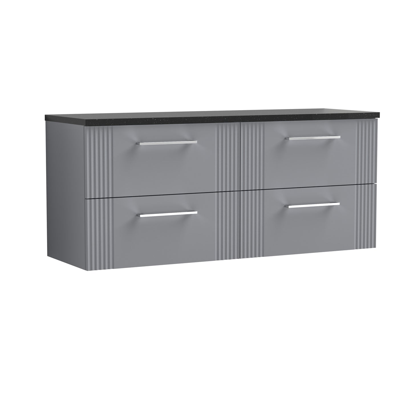 Nuie 1200mm Satin Grey Fluted 4-Drawer Wall Hung Vanity Unit With Laminate Worktop