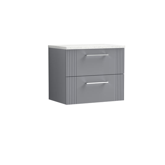 Nuie Deco 600mm Satin Grey Wall Hung 2-Drawer Vanity With Laminate Top & Chrome Handles