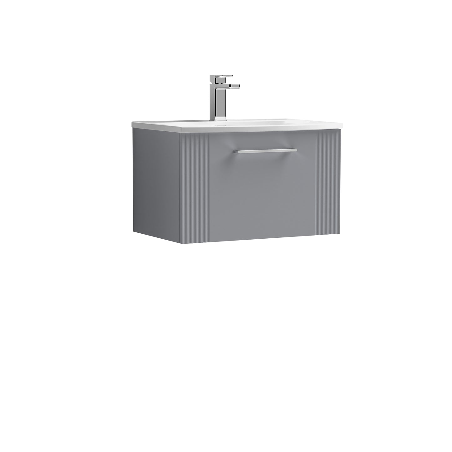 Nuie Deco 600mm Wall Hung Single Drawer Vanity Unit With Curved Basin & Chrome Handles