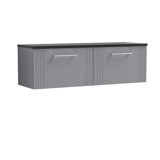 Nuie 1215mm Satin Grey Part Fluted Wall Hung 2-Drawer Vanity With Laminate Worktop