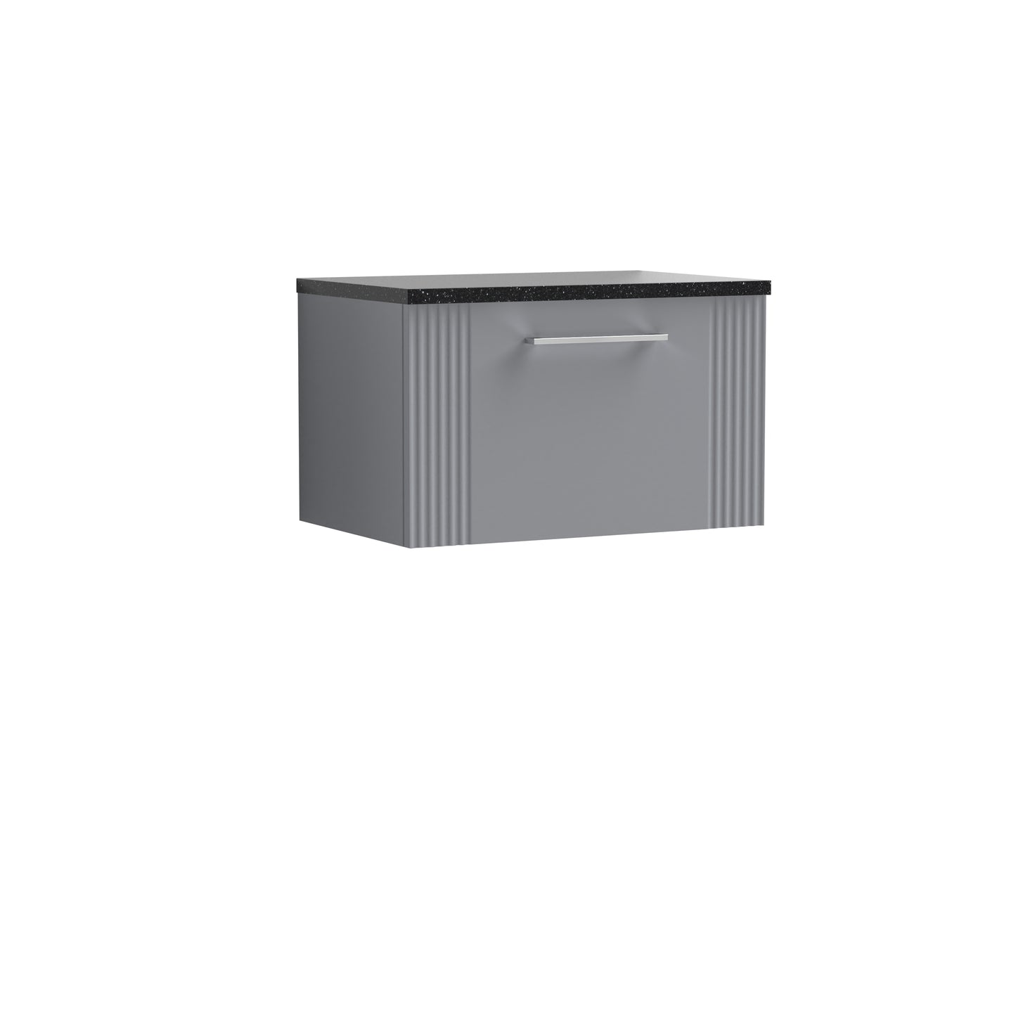 Nuie 600mm Part Fluted Wall Hung Single Drawer Vanity With Laminate Top & Chrome Handles