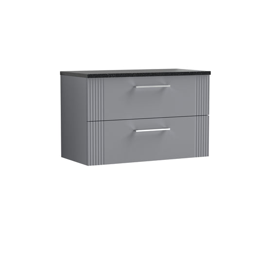 Nuie Deco 800mm Satin Grey Wall Hung 2-Drawer Vanity Unit with Laminate Top With Chrome Handles