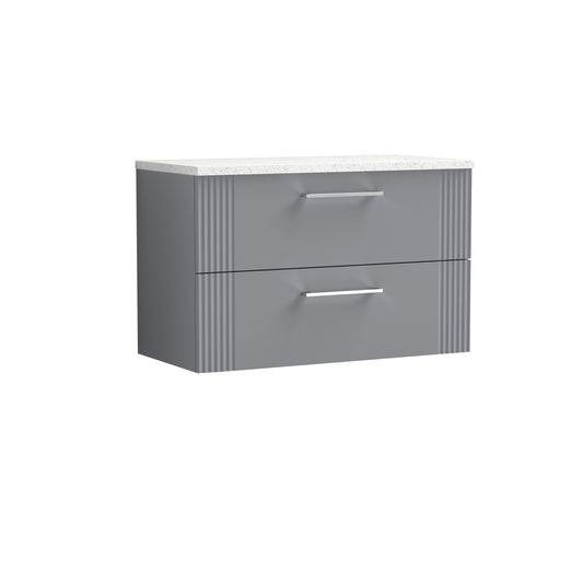 Nuie Deco 800mm Satin Grey Wall Hung 2-Drawer Vanity Unit with Laminate Top & Chrome Handles