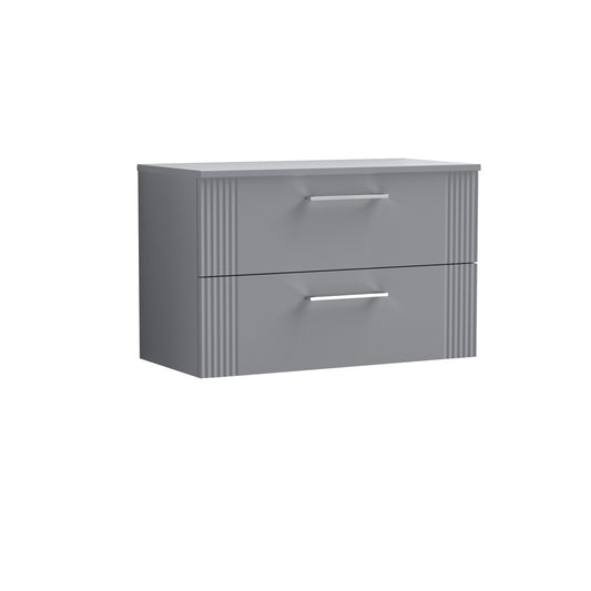 Nuie Deco 800mm Satin Grey Wall Hung 2-Drawer Vanity Unit & Worktop With Chrome Handles