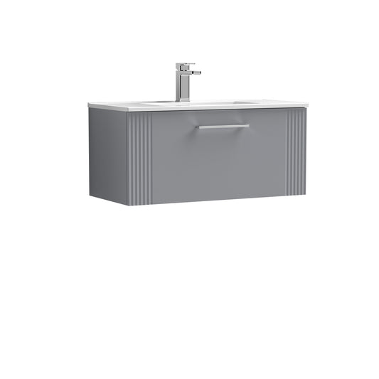 Nuie Art Deco 800mm Satin Grey Wall Hung Single Drawer Vanity Unit with Basin