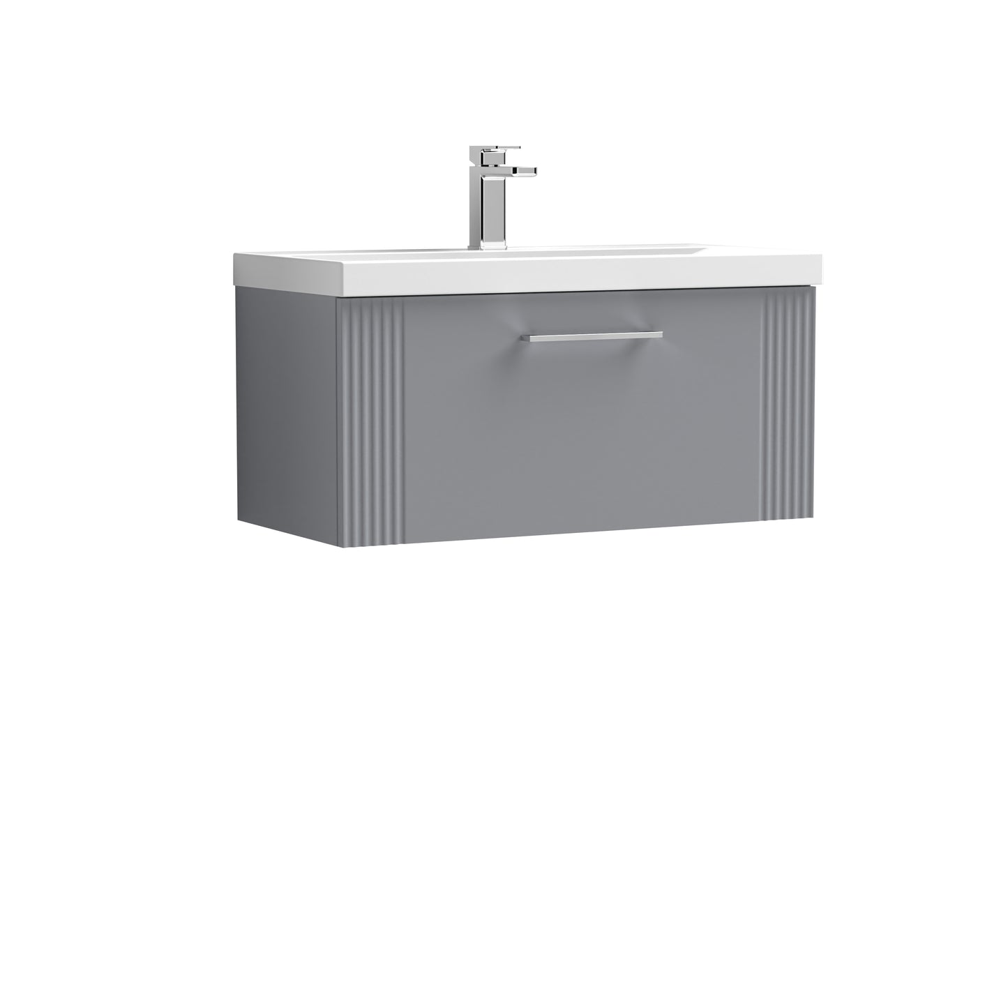 Nuie Deco 800mm Wall Hung Single Drawer Vanity Unit with Basin, Chrome Handle