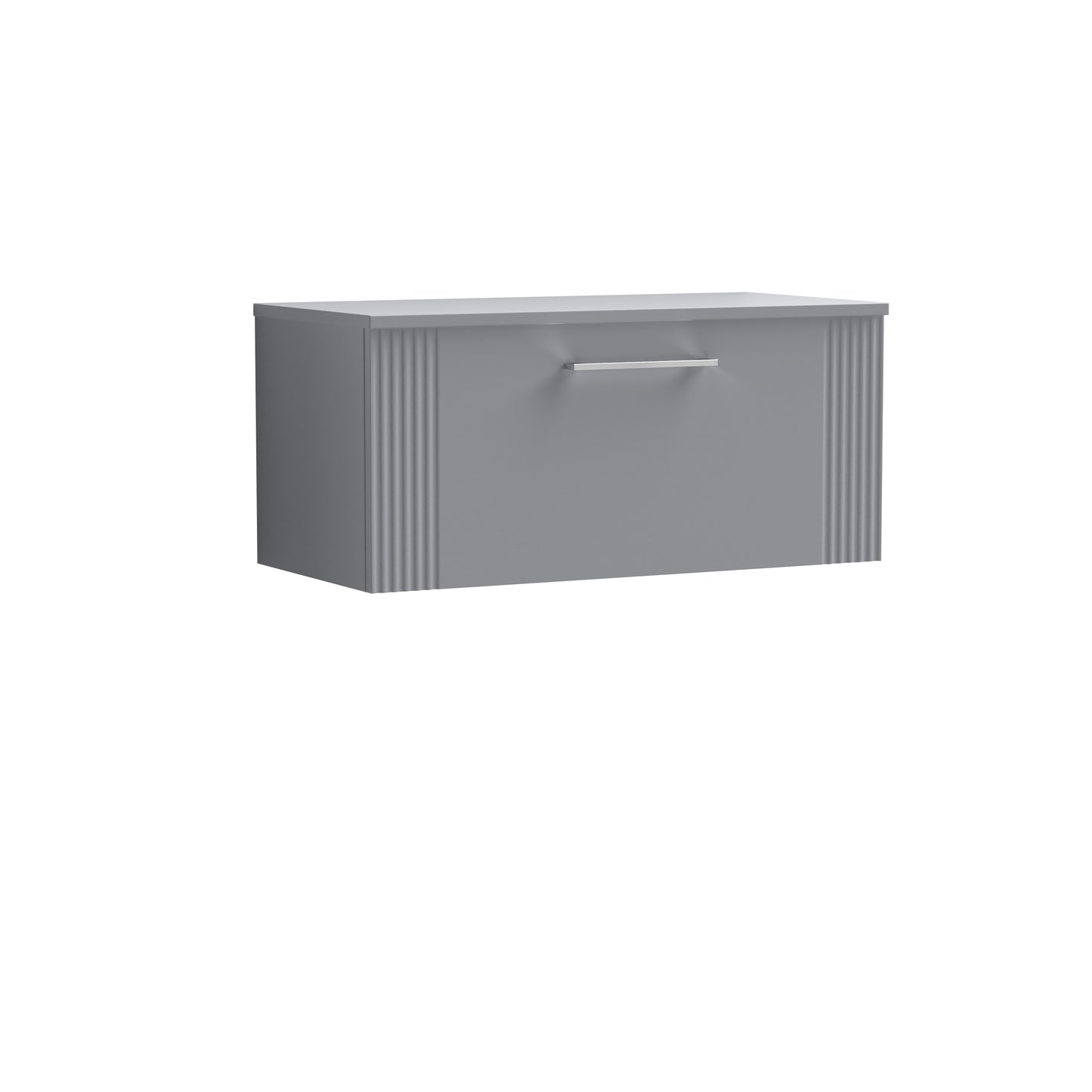 Nuie Deco 800mm Satin Grey Wall Hung Single Drawer Vanity & Worktop With Chrome Handles