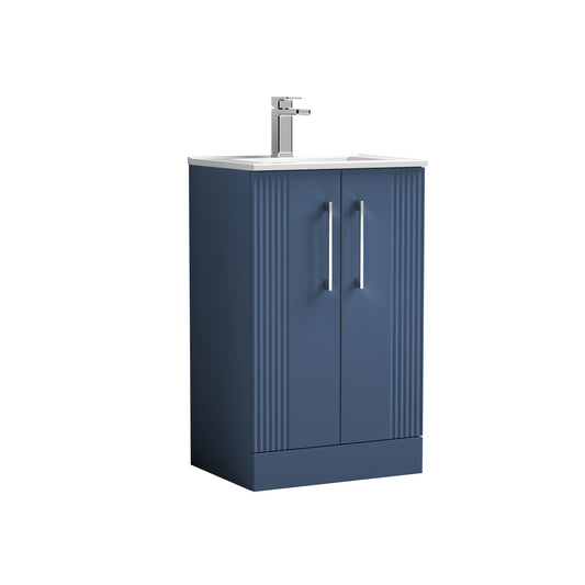Nuie 505mm Satin Blue Floor Standing 2 Door Vanity Unit & Basin With Chrome Handles