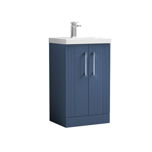 Nuie 500mm Satin Blue Floor Standing 2 Door Vanity Unit with Basin & Chrome Handles