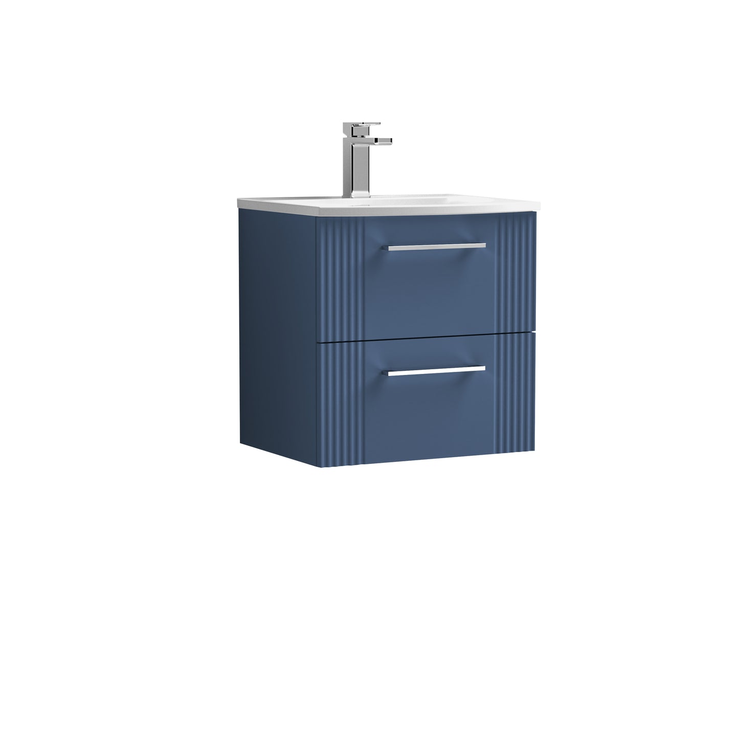 Nuie Deco 500mm Satin Blue Wall Hung Vanity Unit With Curved Basin & Chrome Handles