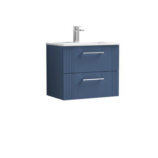 Nuie Deco 600mm Satin Blue Wall Hung 2-Drawer Vanity Unit With Basin & Chrome Handles