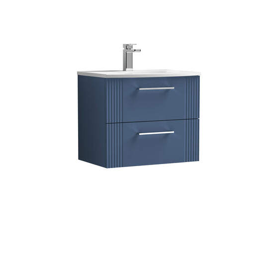 Nuie 600mm Satin Blue Part Fluted Wall Hung 2-Drawer Vanity Unit & Curved Basin