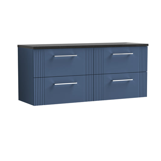 Nuie 1200mm Wall Hung 4-Drawer Satin Blue Vanity Unit With Laminate Worktop