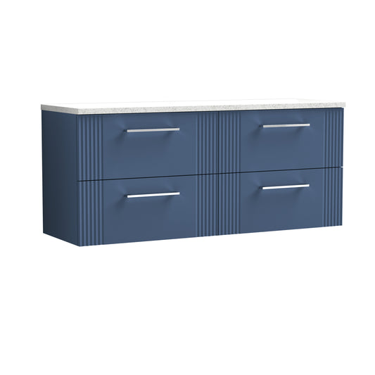 Nuie 1200mm Satin Blue Part Fluted Wall Hung 4-Drawer Vanity Unit With Laminate Worktop