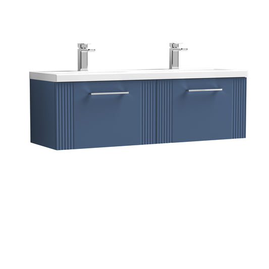 Nuie 1200mm Satin Blue Wall Hung 2-Drawer Vanity Unit With Double Basin and Handles