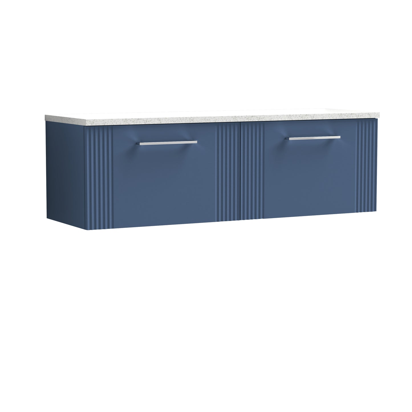 Nuie 1215mm Part Fluted Satin Blue Wall Hung 2-Drawer Vanity Unit With Laminate Worktop
