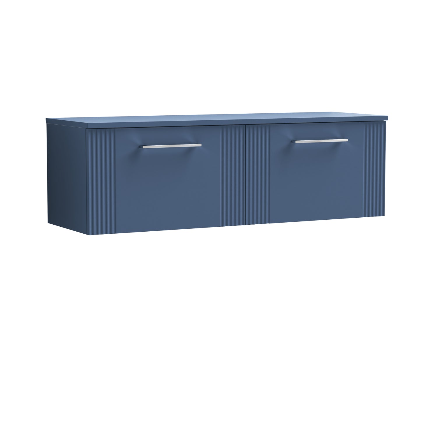 Nuie Deco 1200mm Satin Blue Wall Hung 2-Drawer Vanity & Worktop With Chrome Handles