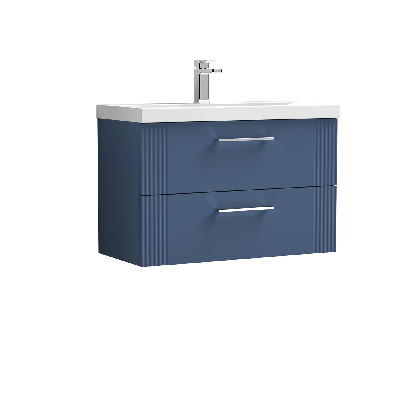 Nuie 800mm Satin Blue Wall Hung 2-Drawer Vanity Unit with Basin With Chrome Handles