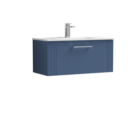 Nuie 800mm Satin Blue Wall Hung Single Drawer Vanity Unit with Basin & Chrome Handles
