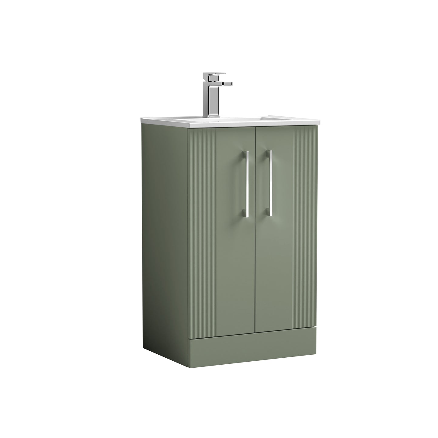 Nuie Deco 500mm Satin Green Floor Standing 2 Door Vanity Unit With Basin & Chrome Handles