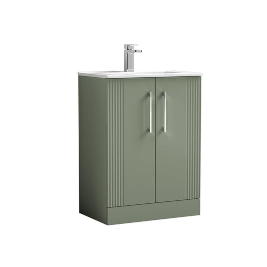 Nuie 600mm Satin Green Floor Standing 2 Door Vanity Unit with Basin & Chrome Handles