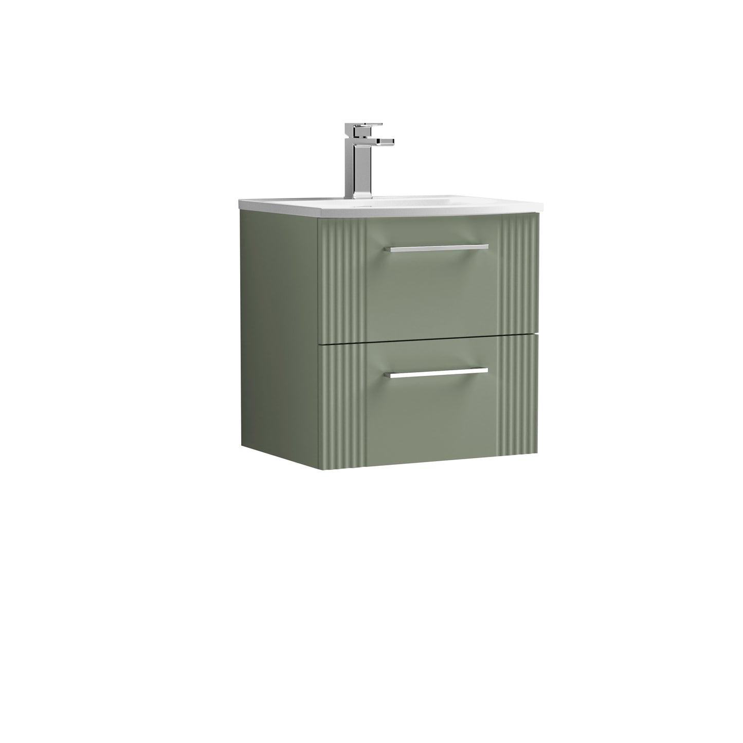 Nuie 500mm Satin Green Wall Hung 2-Drawer Vanity & Curved Basin With Chrome Handles
