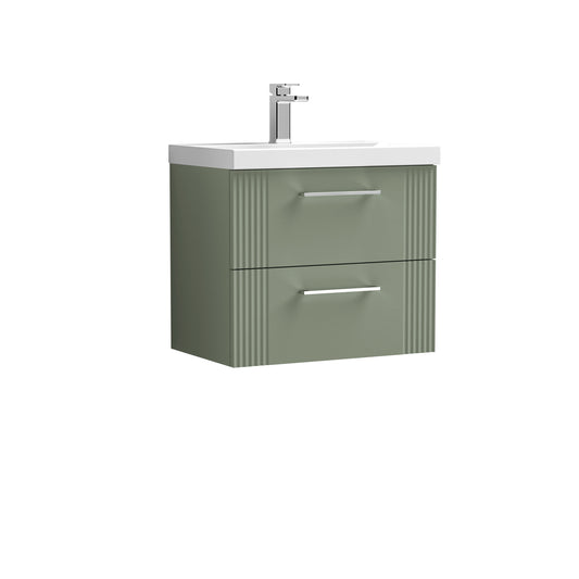 Nuie Deco 610mm Satin Green Wall Hung 2-Drawer Vanity Unit with Mid-Edge Basin
