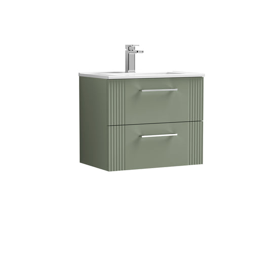 Nuie 600mm Satin Green Wall Hung 2-Drawer Vanity Unit & Basin With Chrome Handles