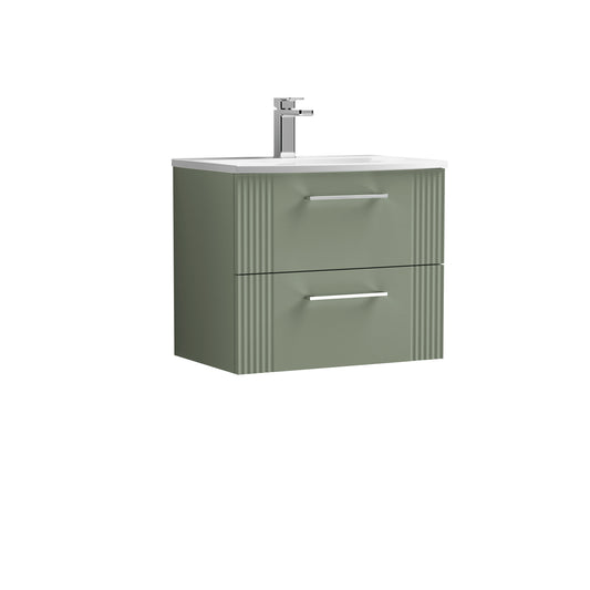 Nuie Deco 600mm Satin Green Wall Hung 2-Drawer Vanity Unit with Curved Basin