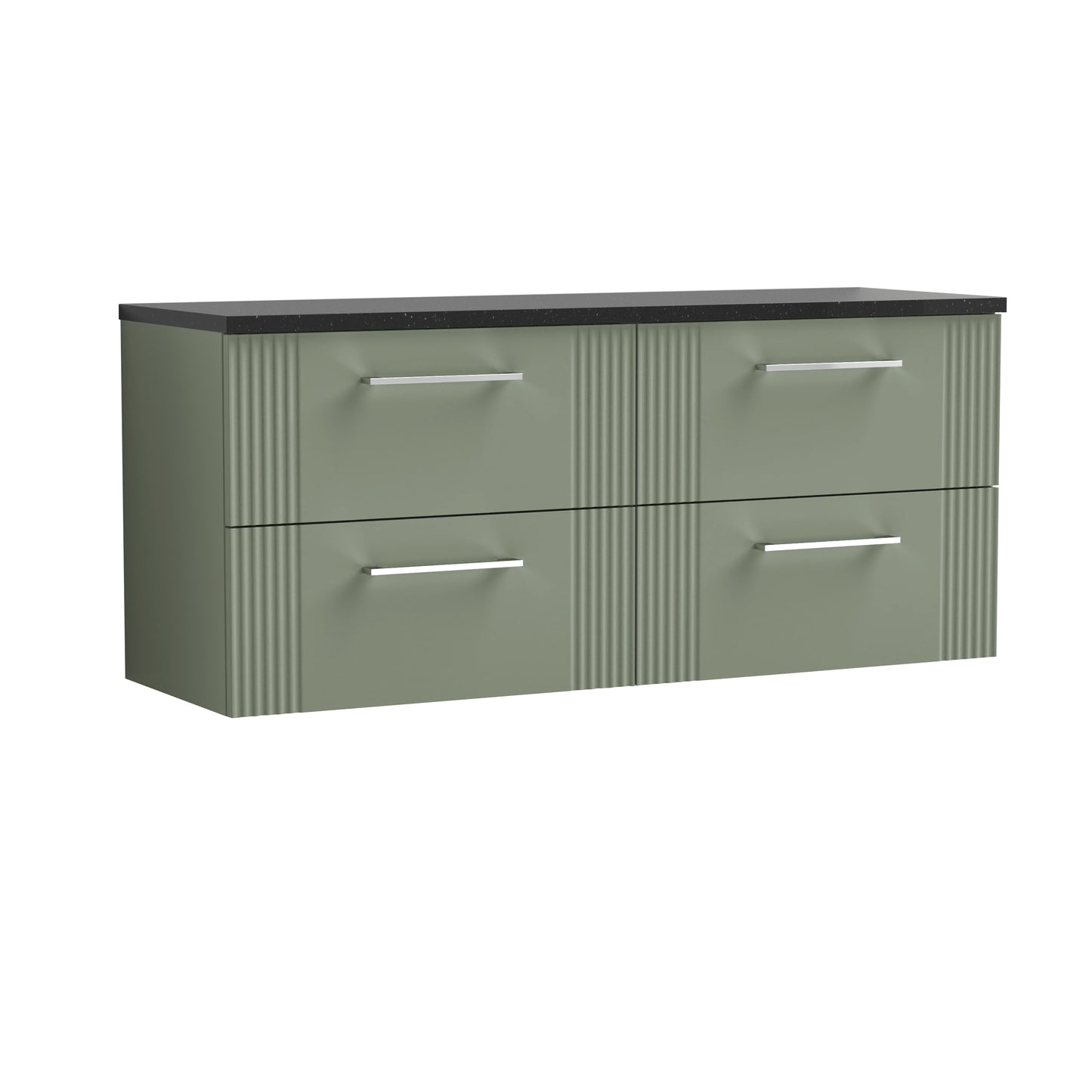 Nuie 1200mm Satin Green Wall Hung 4-Drawer Vanity Unit With Laminate Worktop