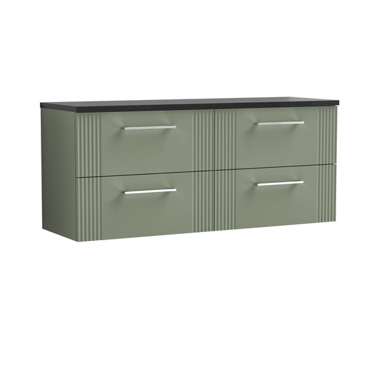 Nuie 1200mm Satin Green Wall Hung 4-Drawer Vanity Unit With Laminate Worktop