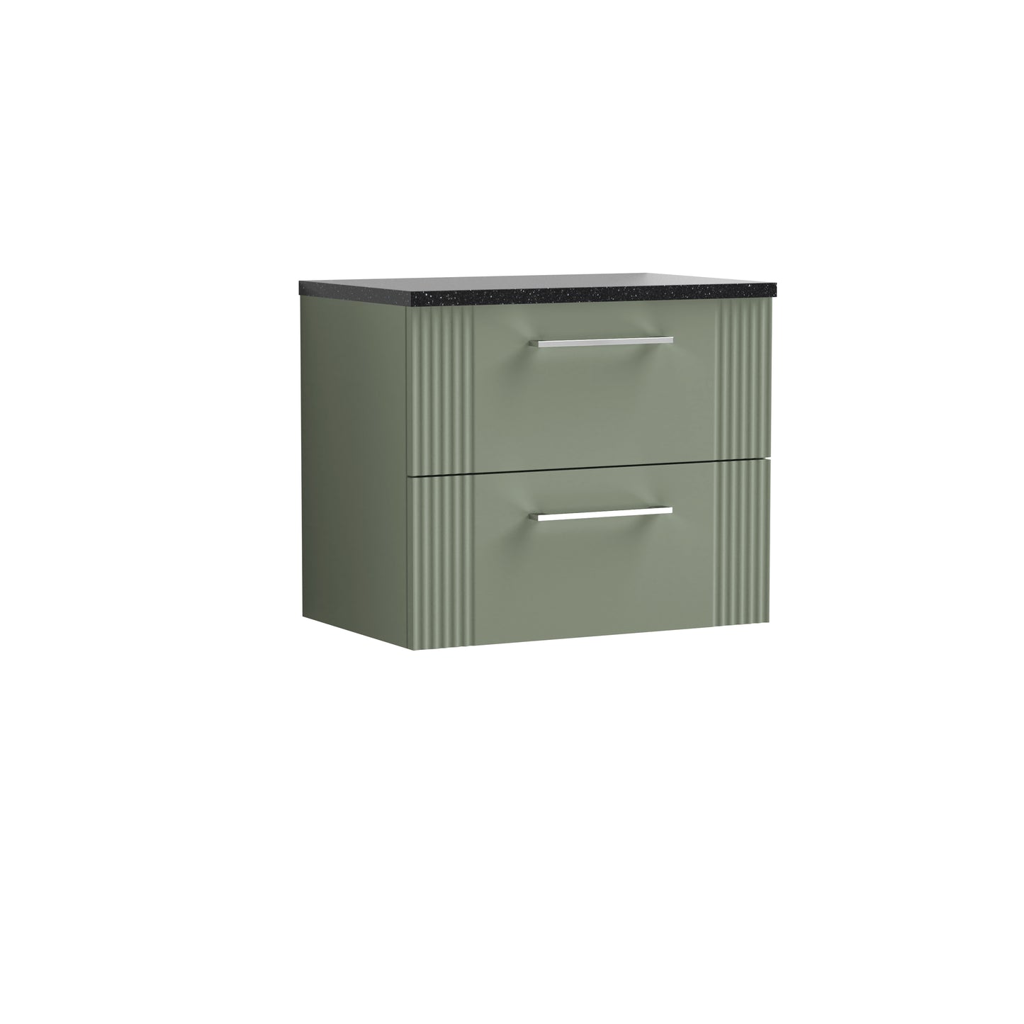 Nuie 600mm Satin Green Wall Hung 2-Drawer Vanity Unit with Laminate Top & Chrome Handles
