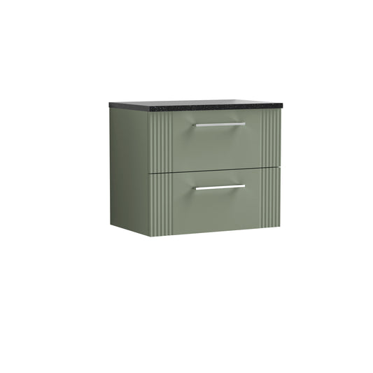 Nuie 600mm Satin Green Wall Hung 2-Drawer Vanity Unit with Laminate Top & Chrome Handles