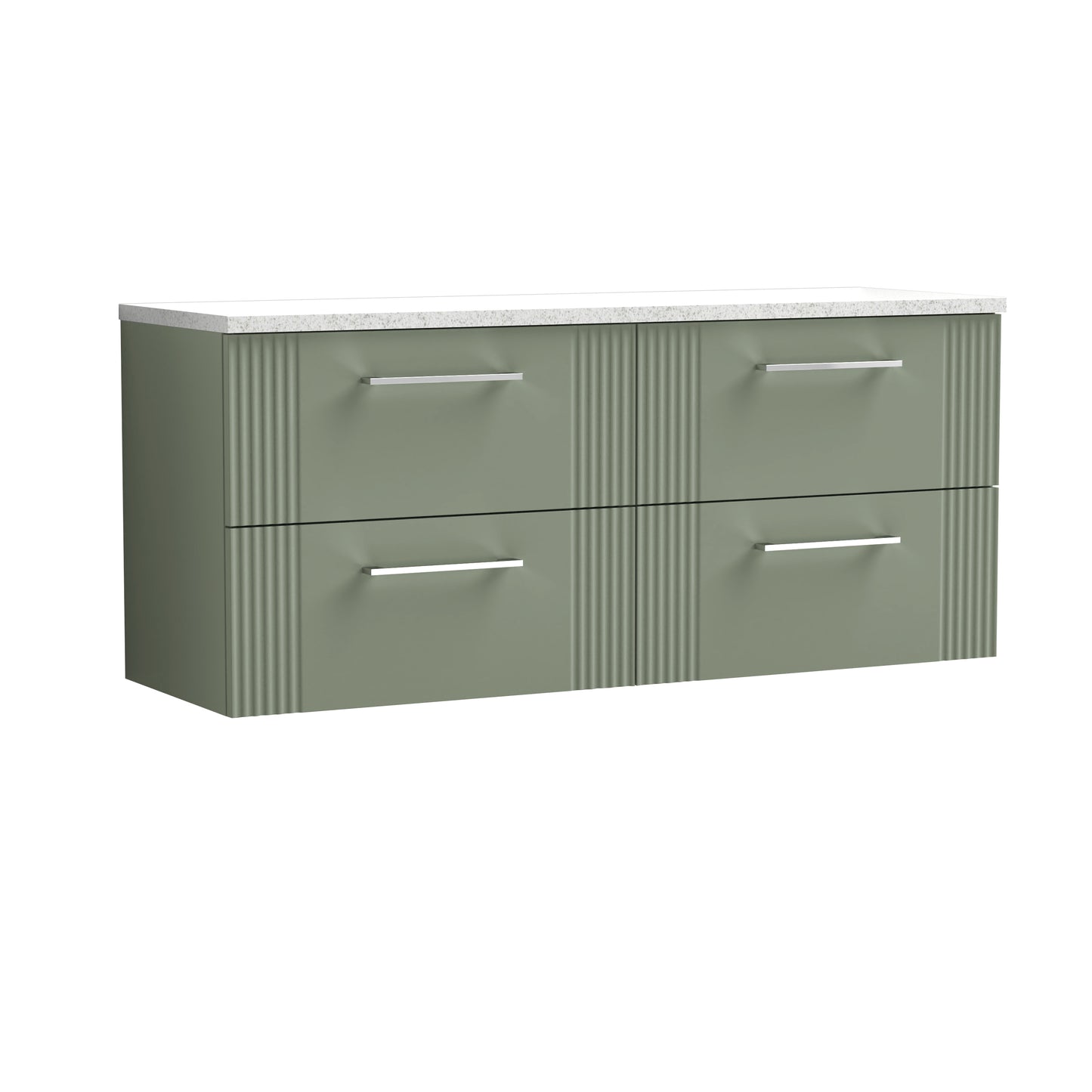 Nuie 1200mm Part Fluted Satin Green Wall Hung 4-Drawer Vanity Unit With Laminate Worktop