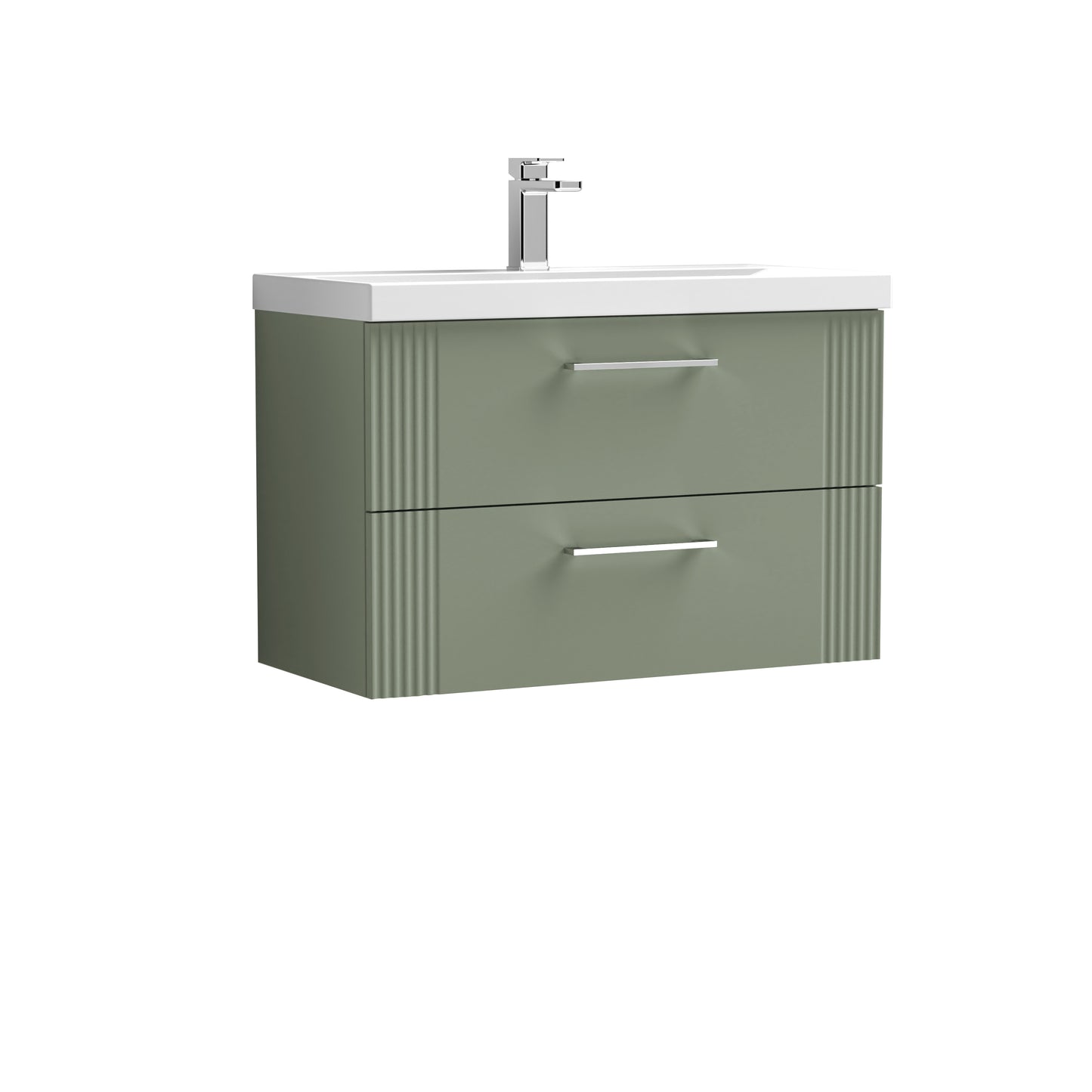 Nuie Deco 800mm Satin Green Wall Hung 2-Drawer Vanity Unit & Basin With Chrome Handles