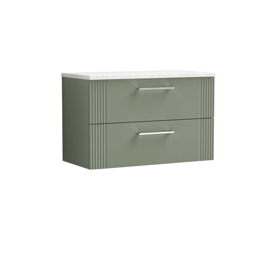 Nuie Deco 800mm Satin Green Wall Hung 2-Drawer Vanity with Laminate Top & Chrome Handles