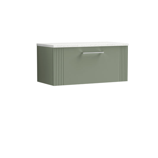 Nuie 800mm Satin Green Wall Hung Single Drawer Vanity With Laminate Top & Chrome Handles