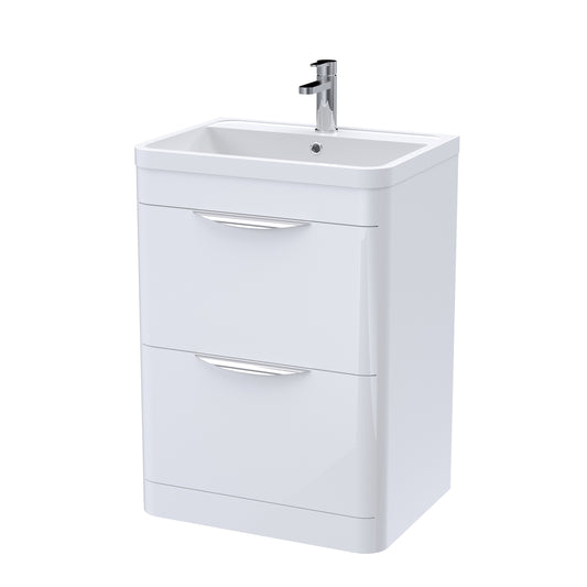 Nuie 600mm Floor Standing 2 Drawer Vanity Unit With Polymarble Basin