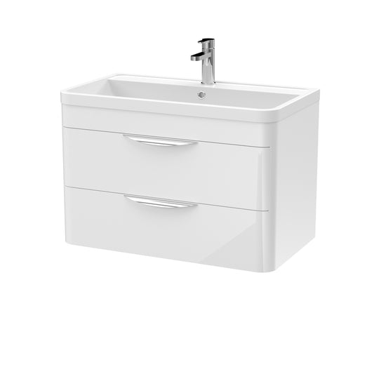 Nuie 800mm Wall Hung 2 Drawer Vanity Unit with Polymarble Basin with Soft Close Drawers