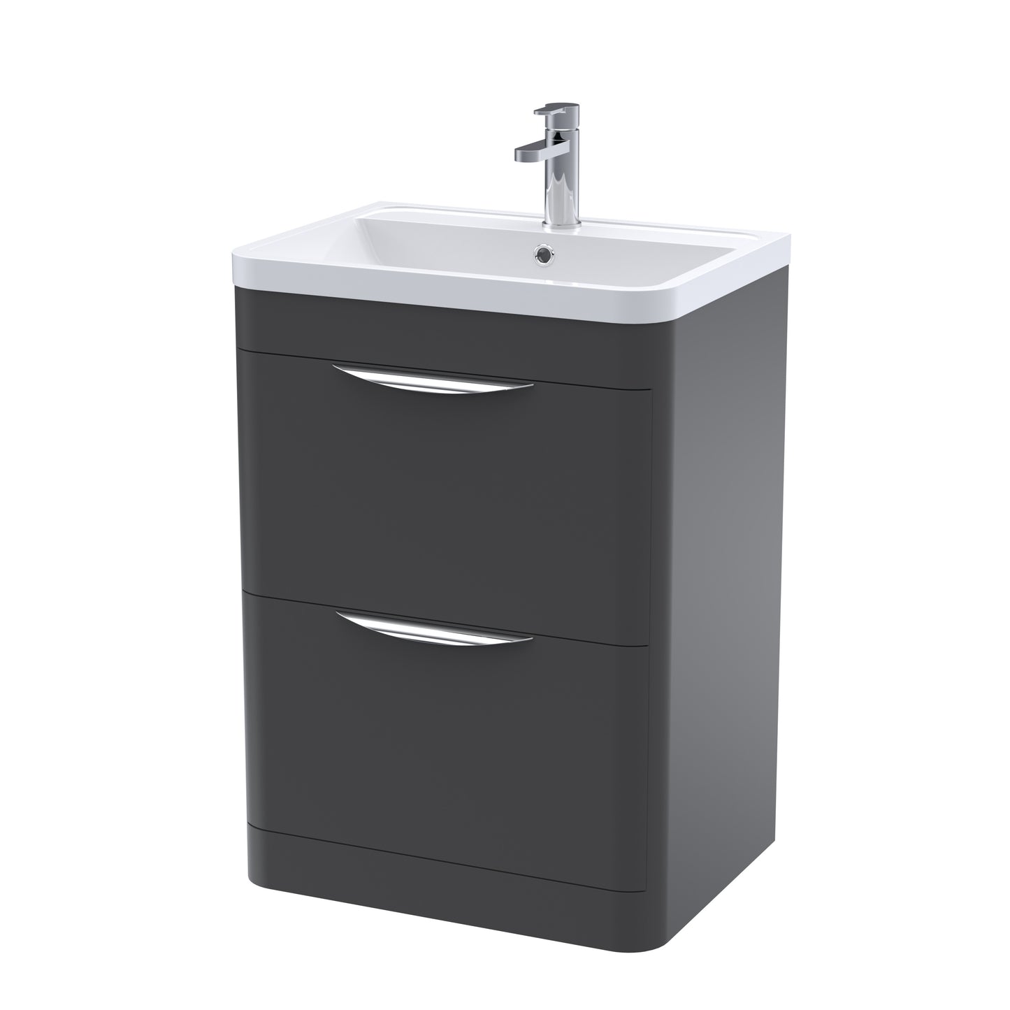 Nuie Contemporary 800mm Soft Black Floor Standing 2 Drawer Vanity Unit With Polymarble Basin