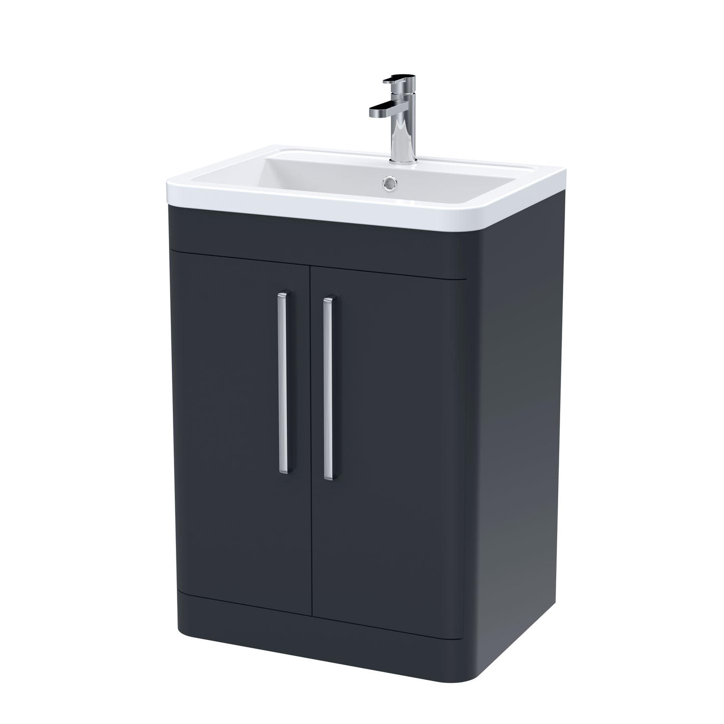 Nuie 600mm Soft Black Floor Standing Soft Close 2 Door Vanity Unit With Basin