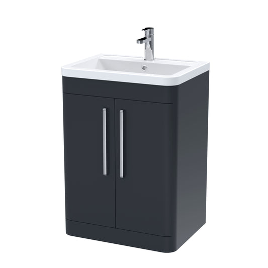 Nuie 600mm Soft Black Floor Standing Soft Close 2 Door Vanity Unit With Basin