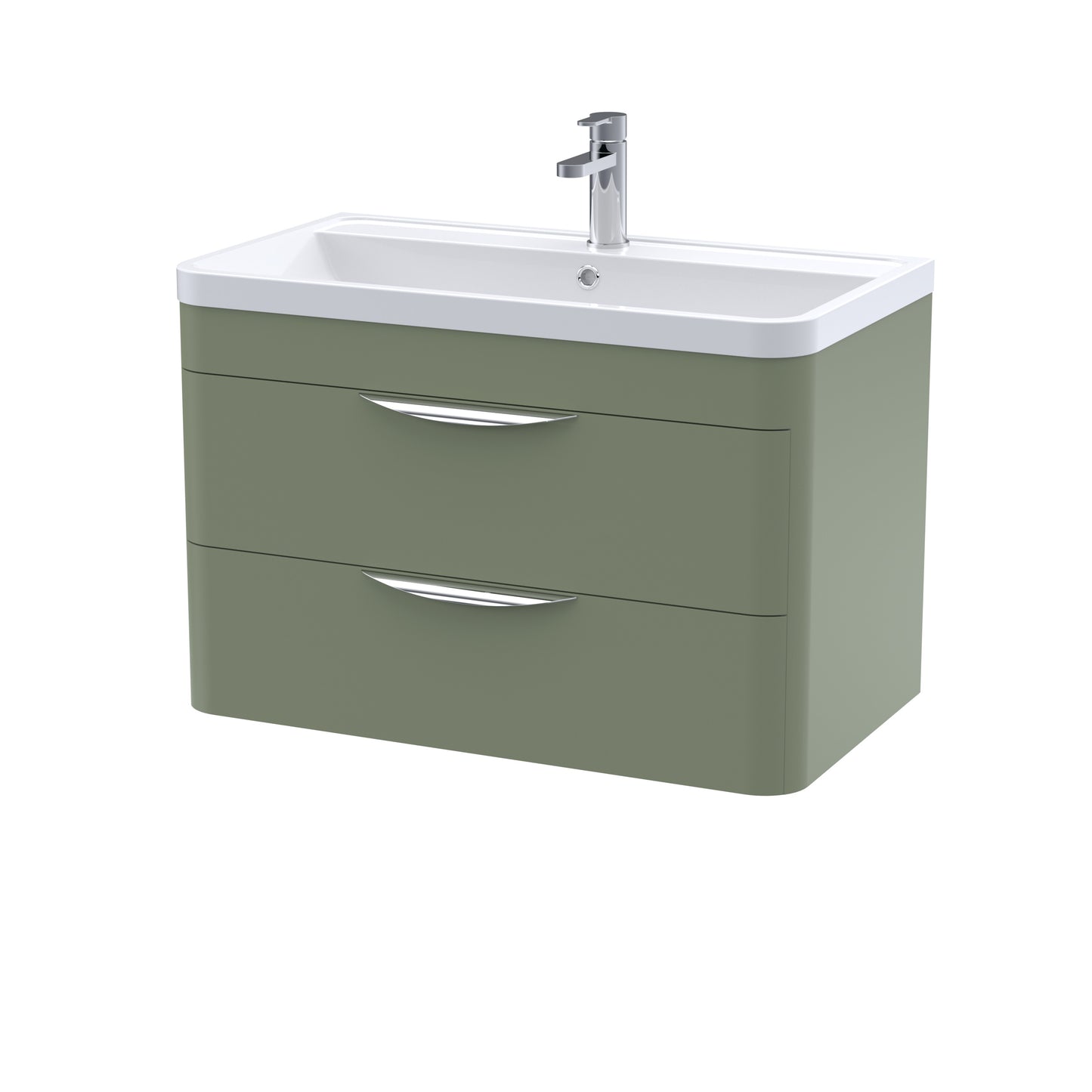 Nuie 800mm Satin Green 2 Drawer Wall Hung Vanity Unit with Polymarble Basin