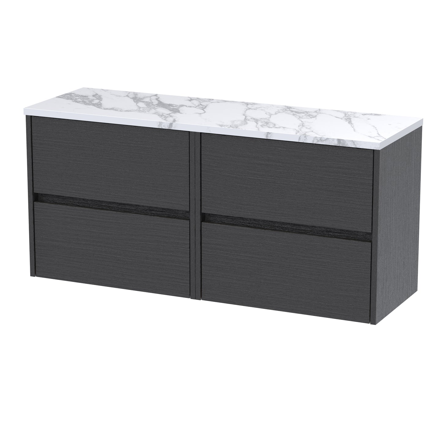 Nuie Havana 1200mm Graphite Grey Woodgrain Wall Hung 4-Drawer Unit With Laminate Worktop