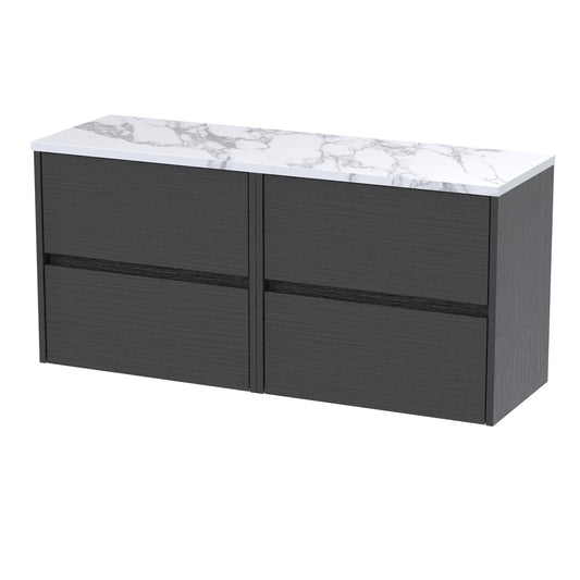 Nuie Havana 1200mm Graphite Grey Woodgrain Wall Hung 4-Drawer Unit With Laminate Worktop