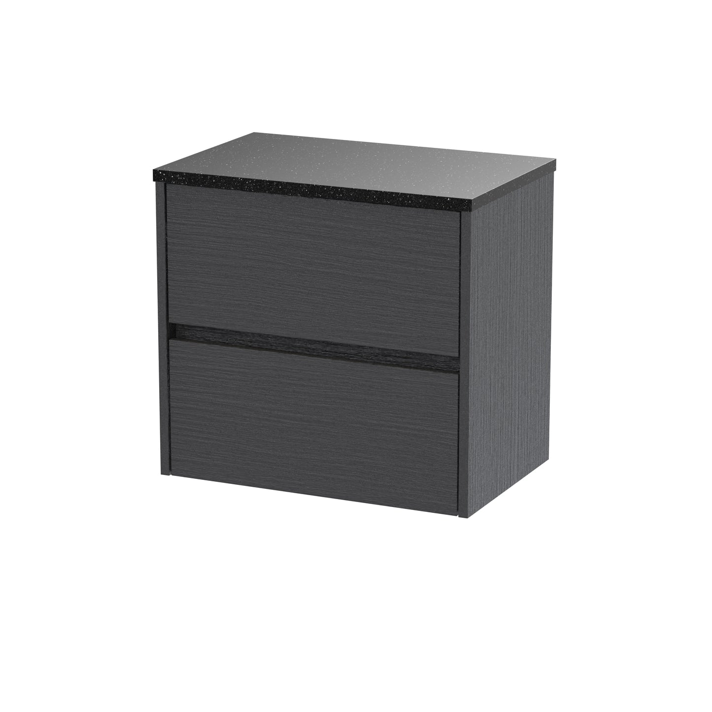 Nuie 600mm Graphite Grey Woodgrain Wall Hung 2 Drawer Unit with Laminate Worktop