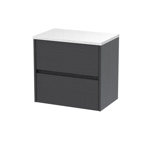 Nuie Havana 600mm Graphite Grey Woodgrain Wall Hung 2 Drawer Unit With Laminate Worktop